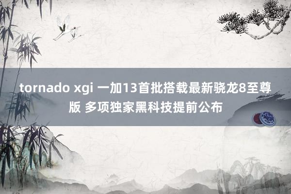 tornado xgi 一加13首批搭载最新骁龙8至尊版 多项独家黑科技提前公布